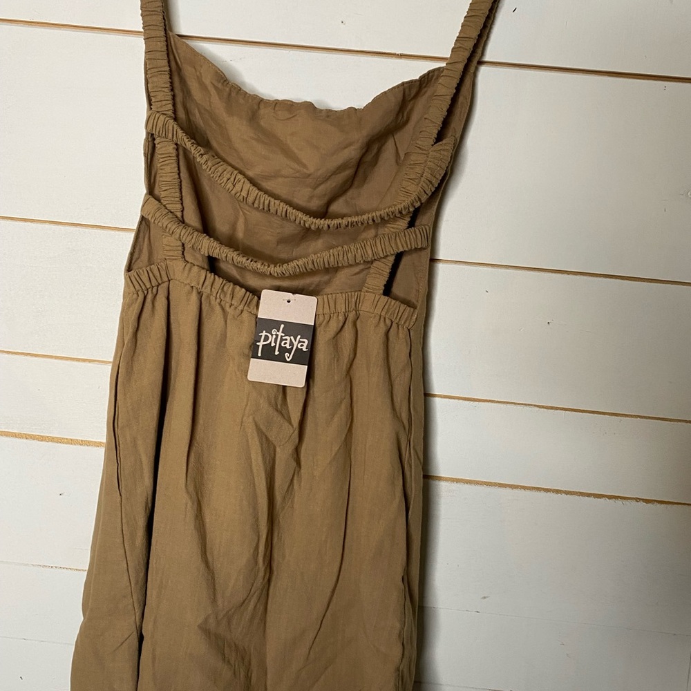 BOHO Pitaya Tan Linen Open Back Dress